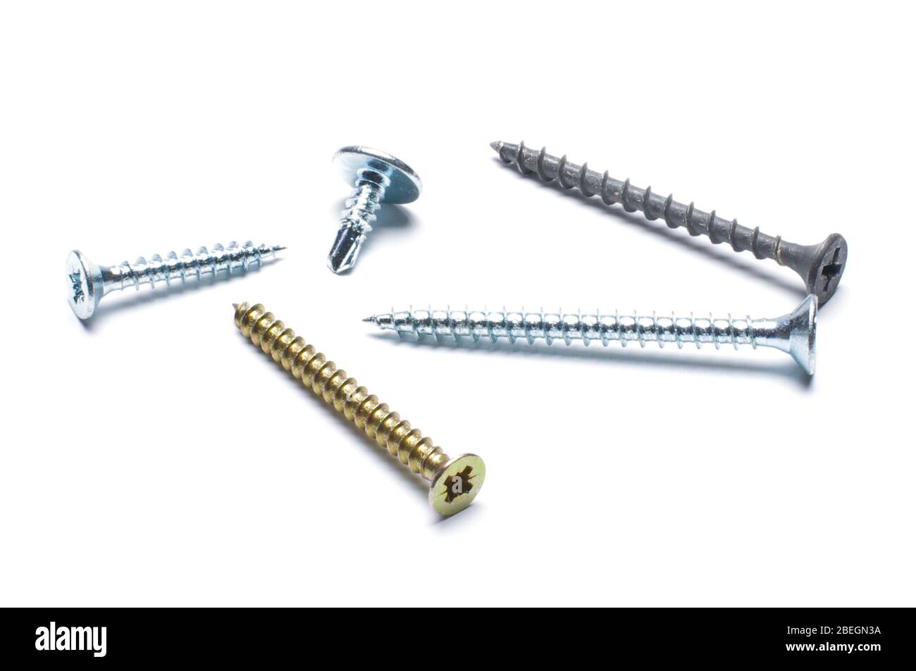 Various self tapping screws isolated on the white background Stock Photo