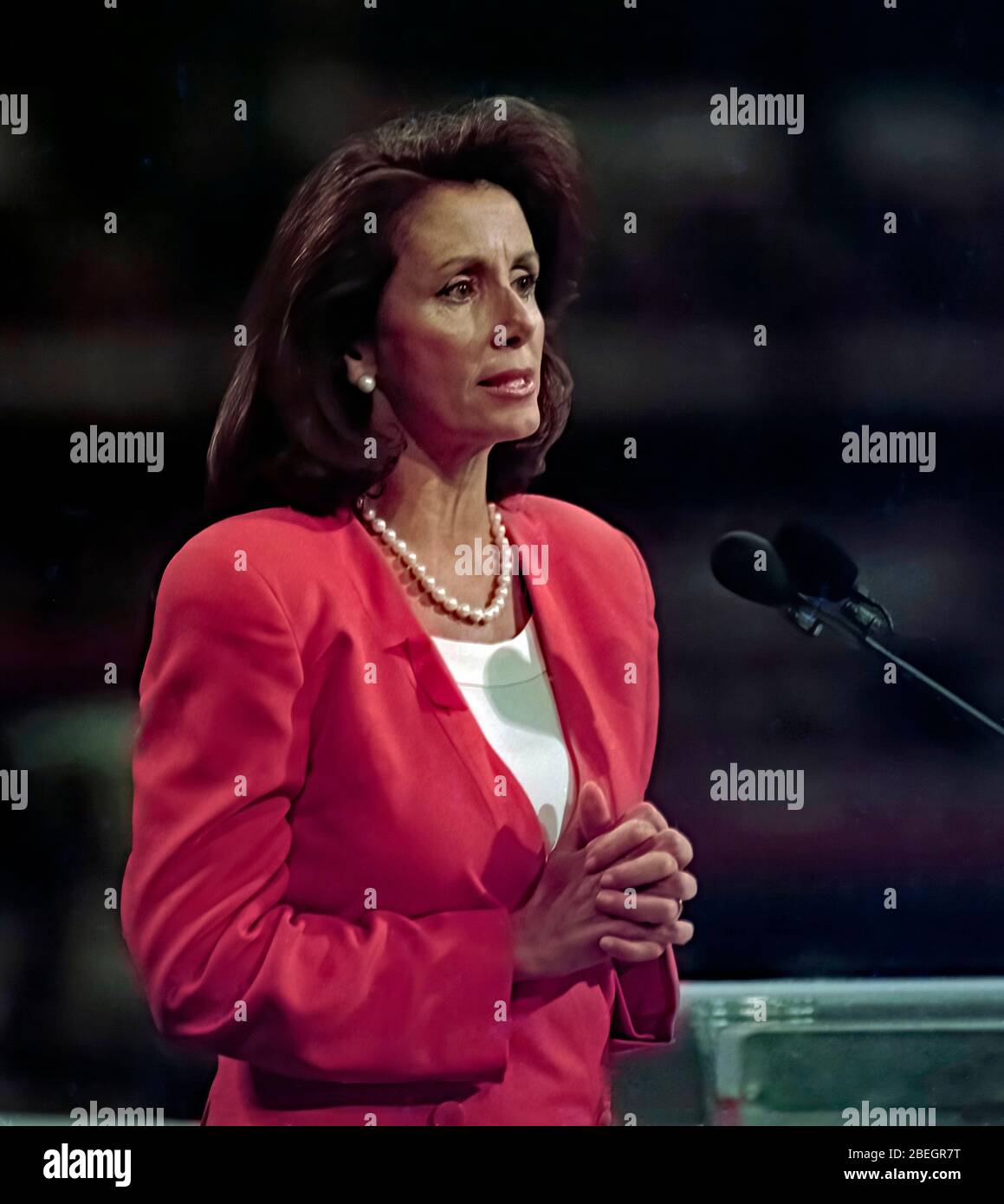 New York, NY. USA, July 14, 1992 Congresswoman Nancy Pelosi (D-CA) delivers the minority  report to the Democratic National Nominating Convention at Madison Square Garden. Stock Photo