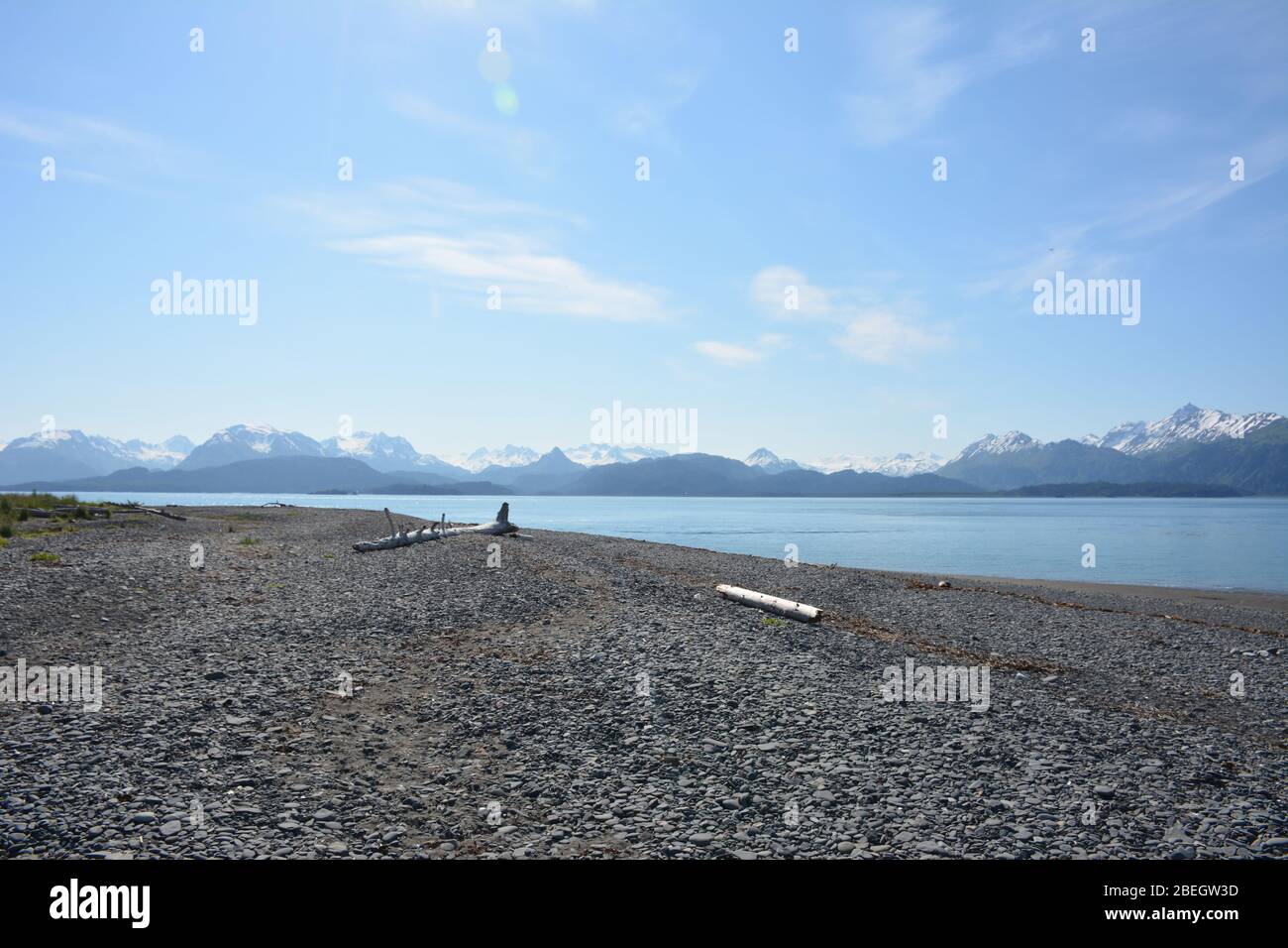 View from the Homer Spit Campground beach across Kachemak Bay, Alaska, USA Stock Photo