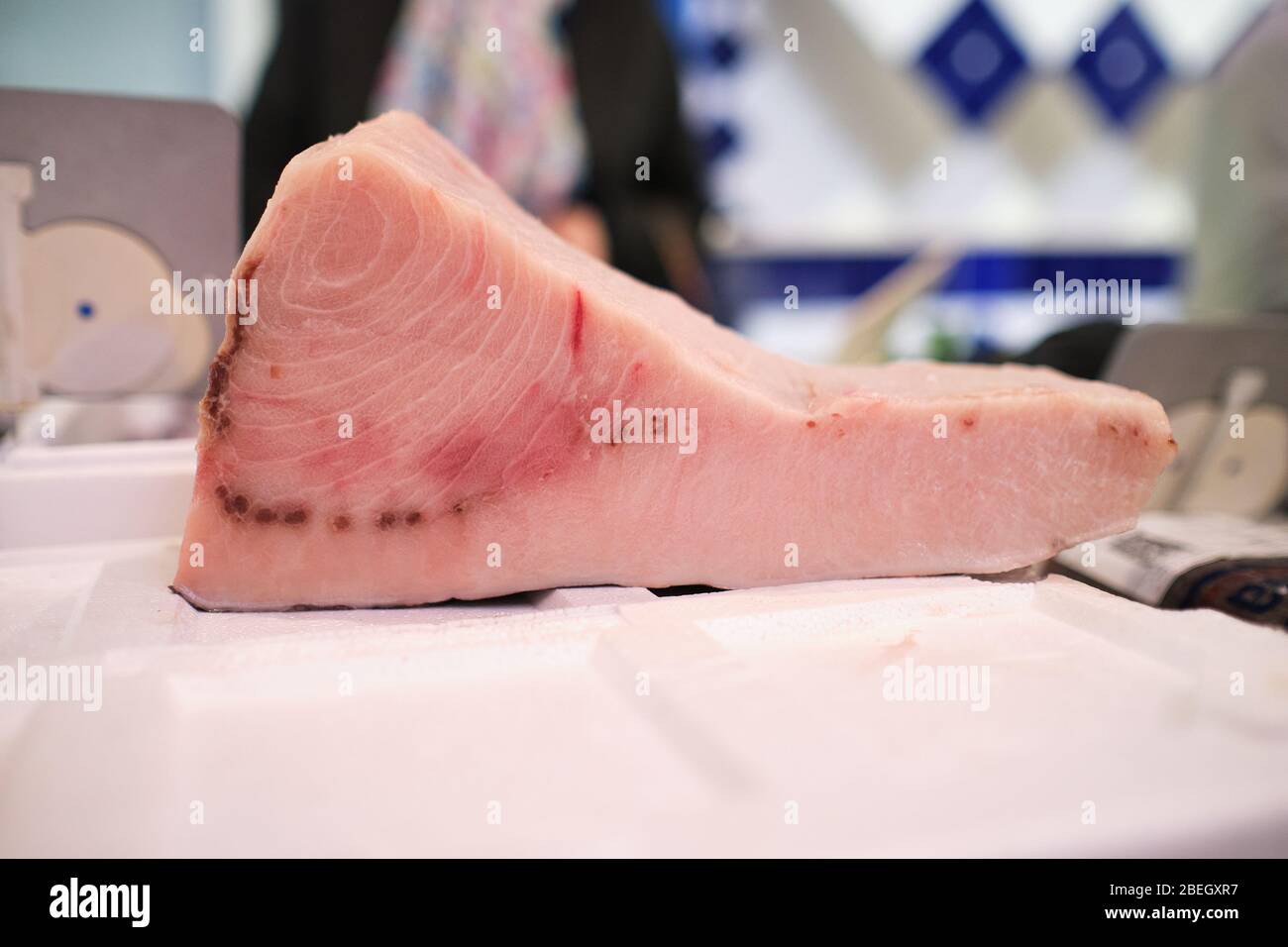 closeup of a fish called raw swordfish and cut into pieces Stock Photo