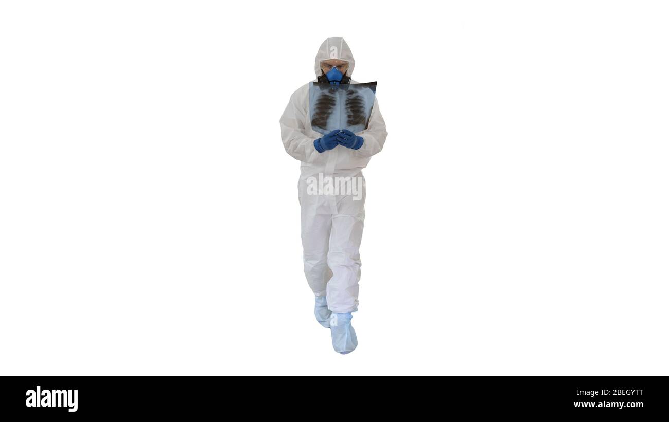 Walking scientist, Microbiologist or Doctor checking examining v Stock Photo