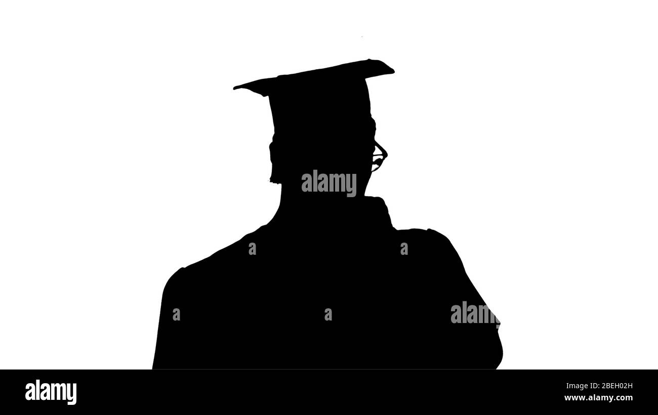 Silhouette Young graduated man Coughing, suffering an illness. Stock Photo