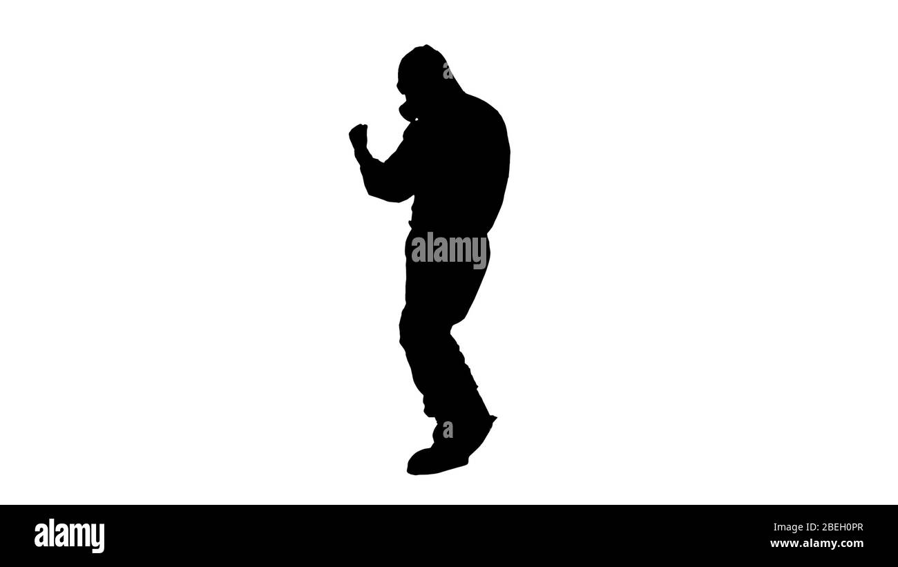 Silhouette Doctor in hazard clothes making several win gestures. Stock Photo