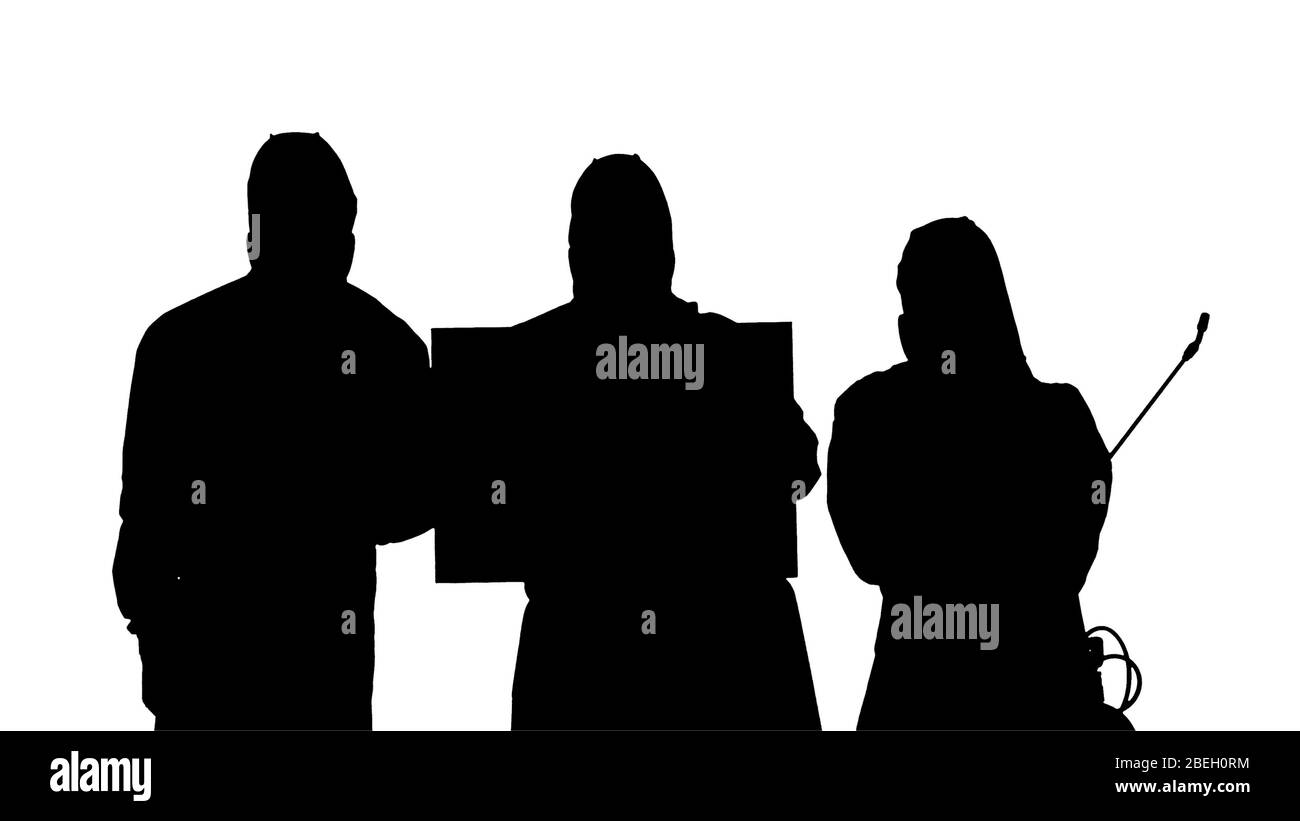 Silhouette Group of epidemiologists in protective uniform holdin Stock ...