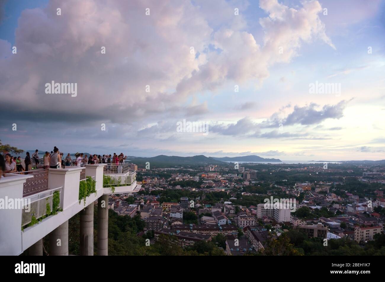 Khao Rang Hill sunset, you can see the Phuket town under your feet, very nice view point of sunset, many tourist visit here on sunset. Here have 2 res Stock Photo