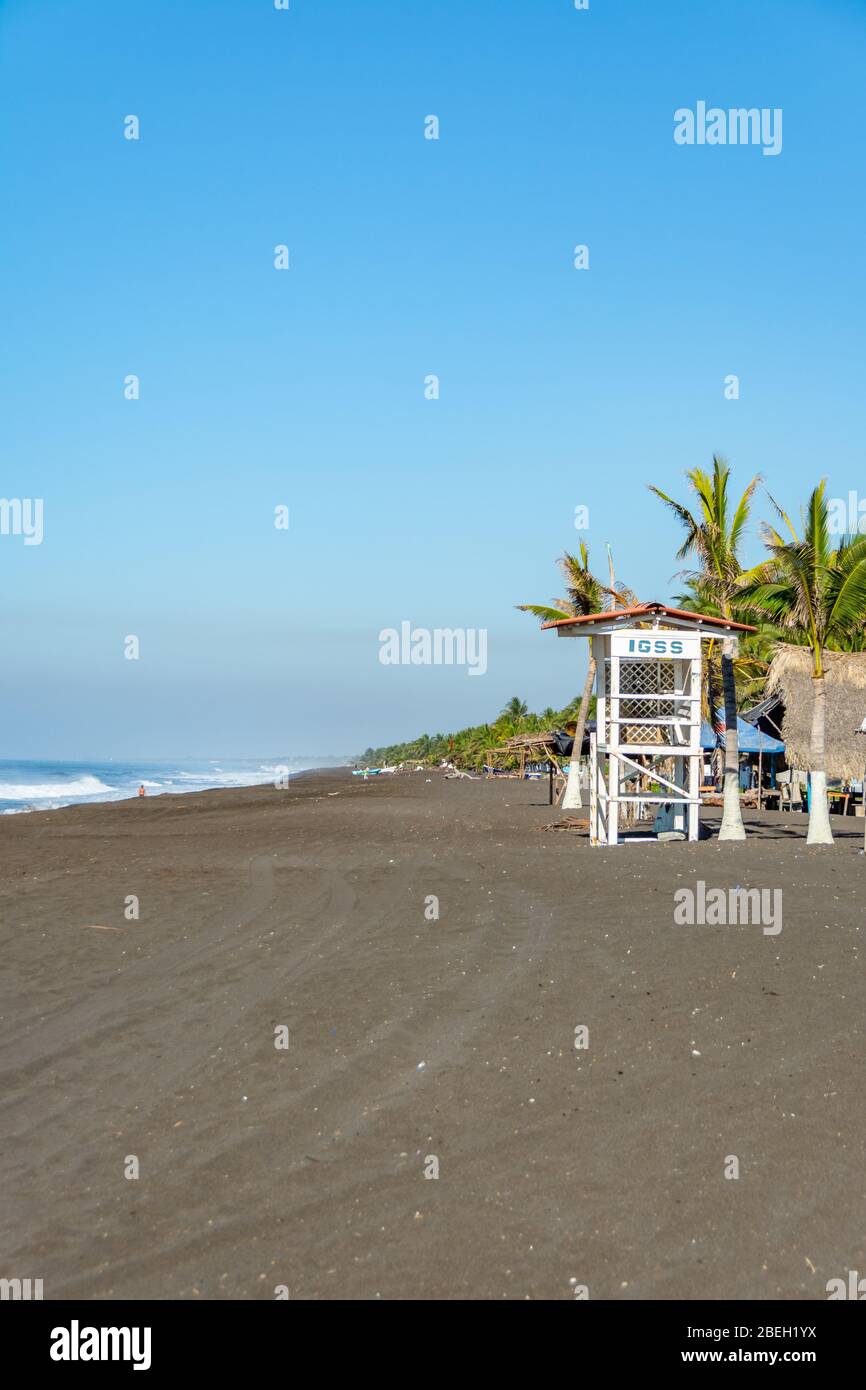 View of ocean and black sand beach in Monterrico Beach, Guatemala Stock Photo