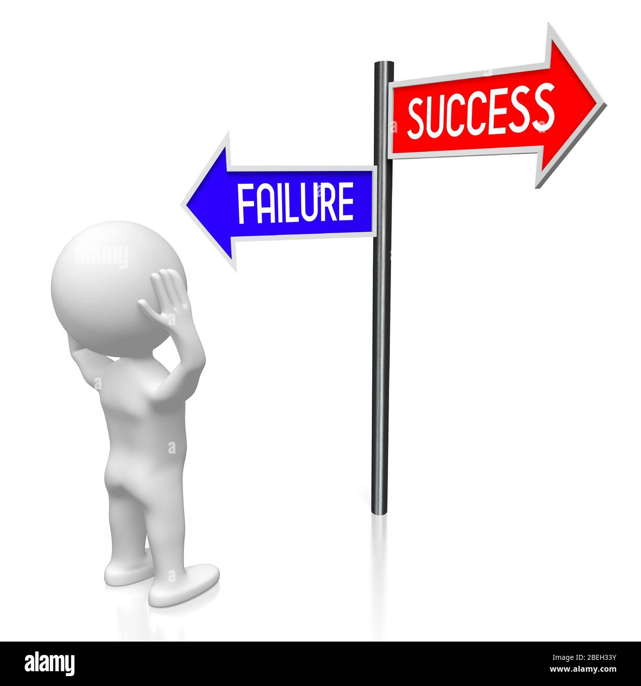3D illustration/ 3D rendering - crossroads concept - success or failure ...