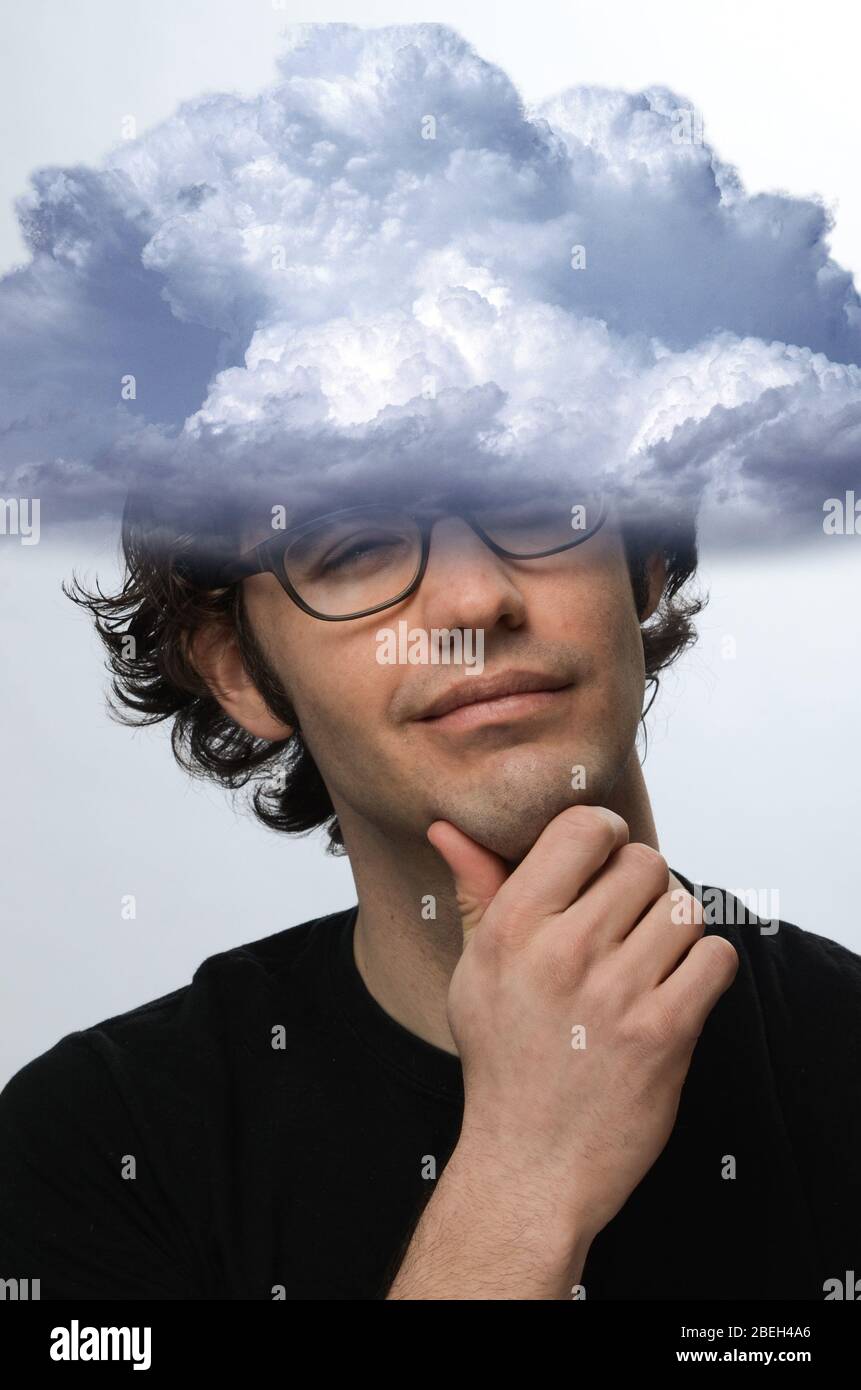 Man with Head in the Clouds Stock Photo Alamy