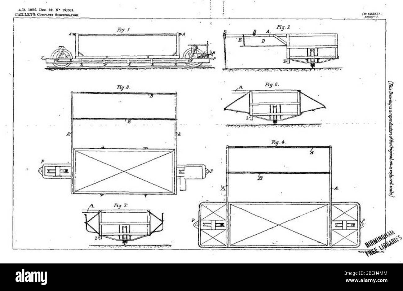 Henry Jules Caillet - Improvements in the Rolling Stock and Permanent Way of Single Rail Railways - GB189629501 (A) of 1897-11-13. Stock Photo