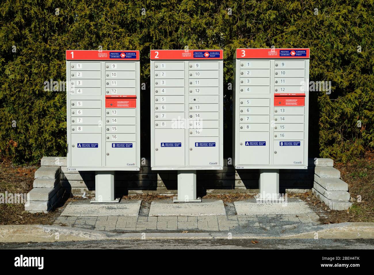 Canada Post triple communal mailbox. Stock Photo