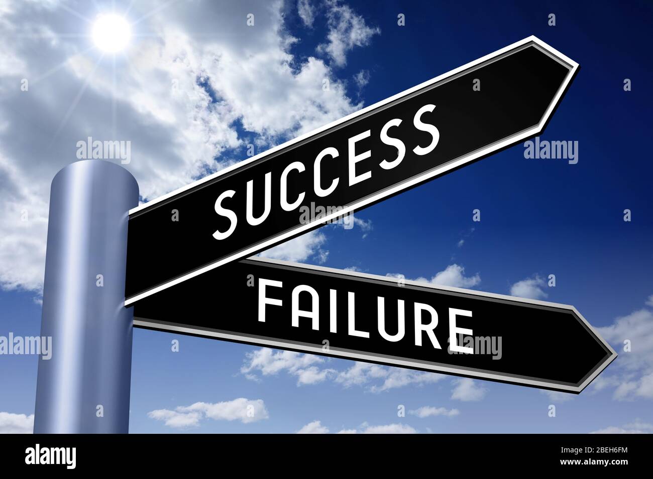 3D illustration/ 3D rendering - crossroads concept - success or failure ...