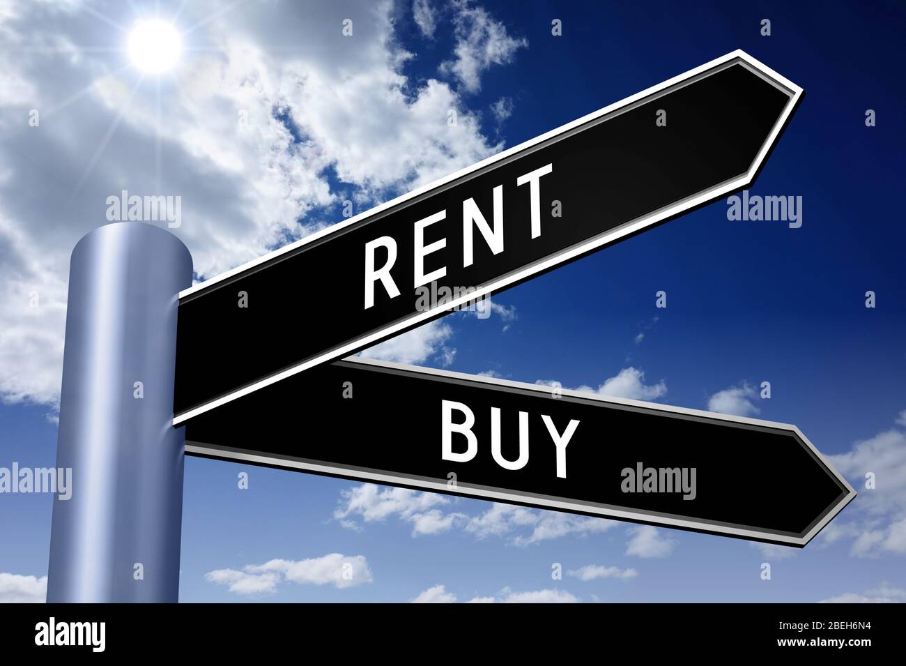 3D illustration/ 3D rendering crossroads concept buy or rent Stock