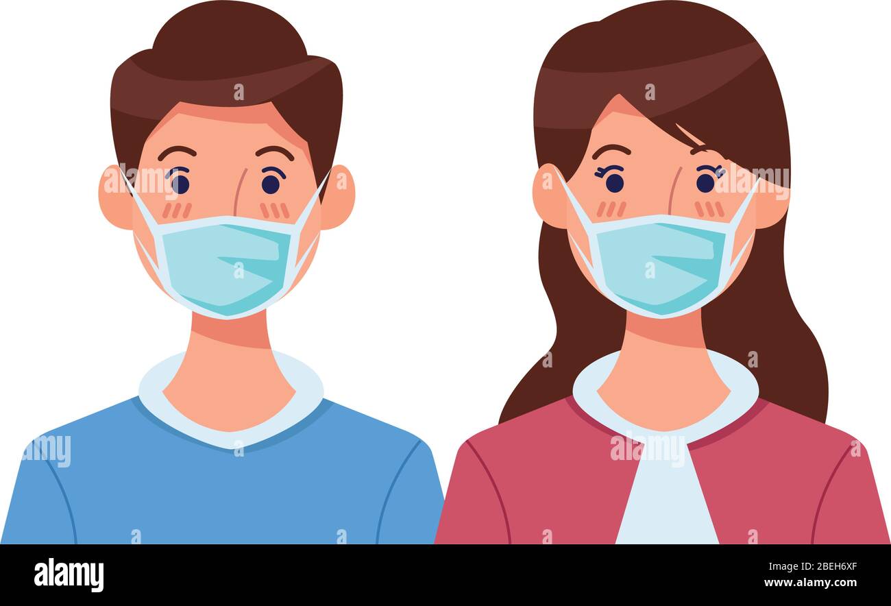 couple using face masks characters Stock Vector Image & Art - Alamy