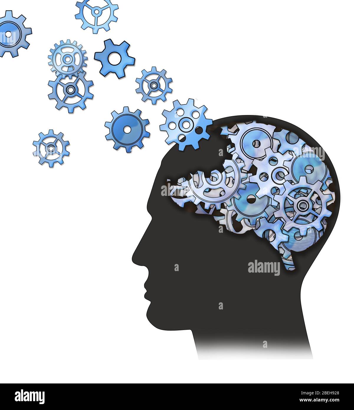 Head with Cogs showing Memory Loss Stock Photo