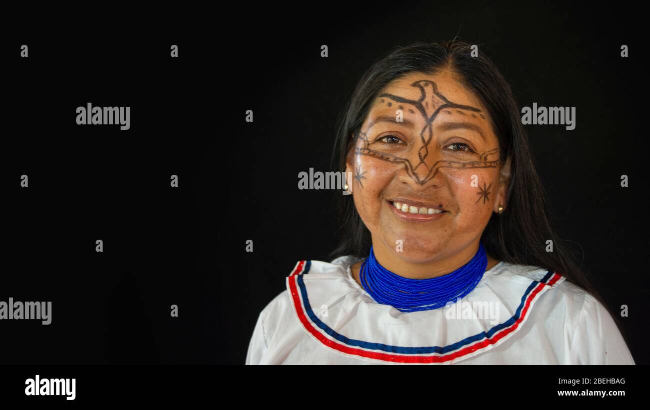 Woman Of The Quichua Ethnic Group Of The Ecuadorian Amazon Smiling From The Front In Her Traditional Dress On A Black Background Stock Photo Alamy Woman Of The Quichua Ethnic Group Of The Ecuadorian Amazon Smiling From The Front In Her Traditional Dress On A Black Background Stock Photo Alamy