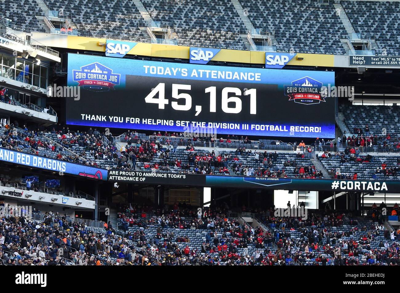 November 16, 2019 General view of a video board displaying the game attendance of 45,161 during