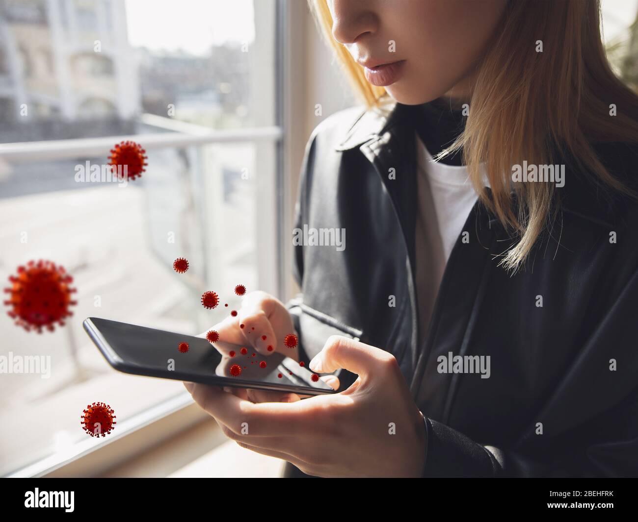 Viruses on your gadget using daily concept of spreading of virus, 3D model illustration