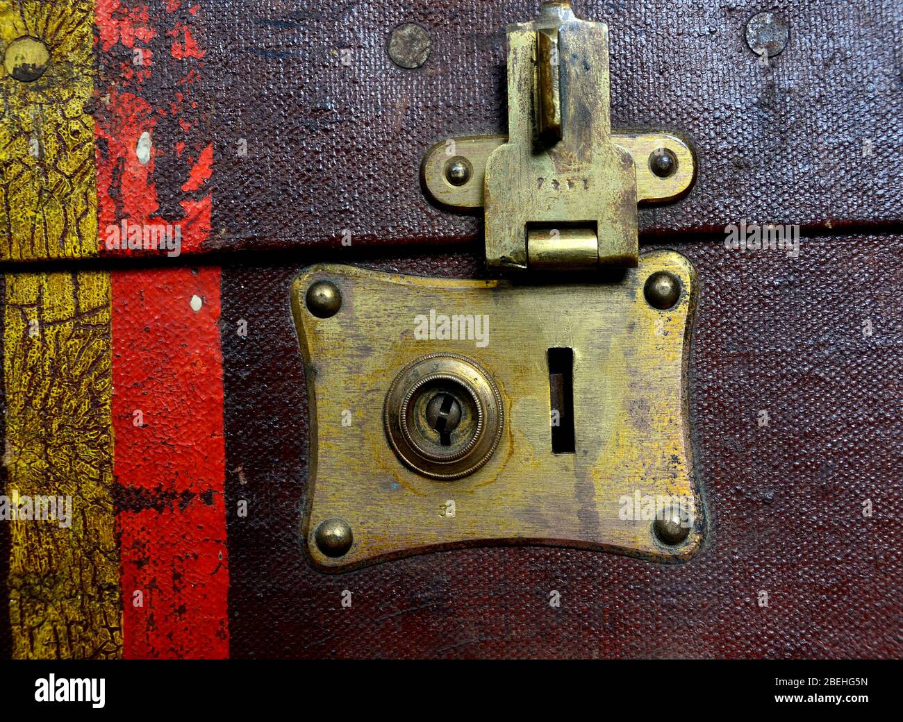 close up of antique steamer trunk lock Stock Photo