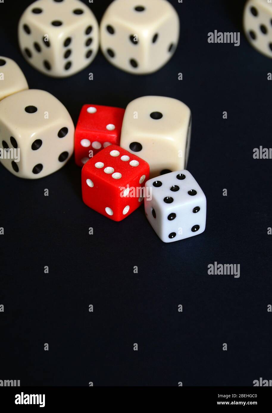 A slection of shapes, colours and number sides of dice. Stock Photo