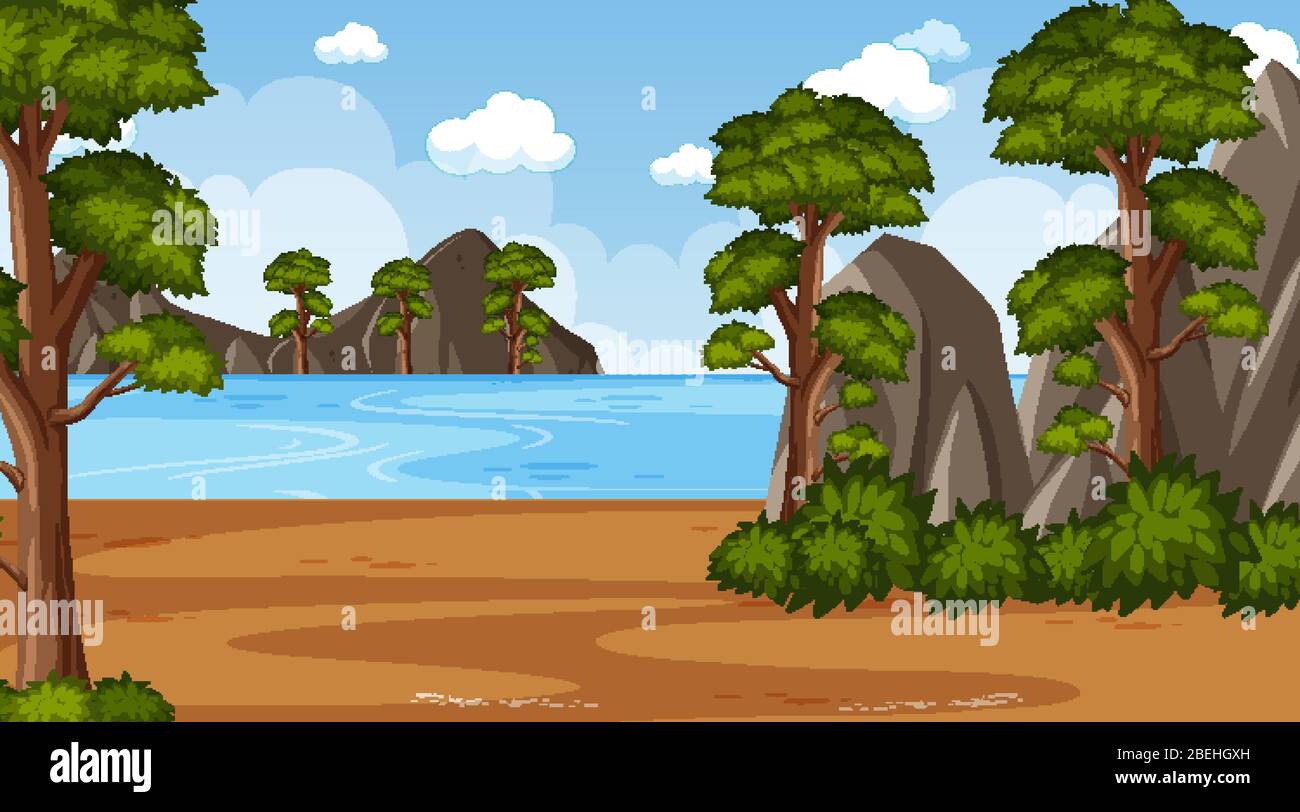 Background scene with many trees in the park illustration Stock Vector ...
