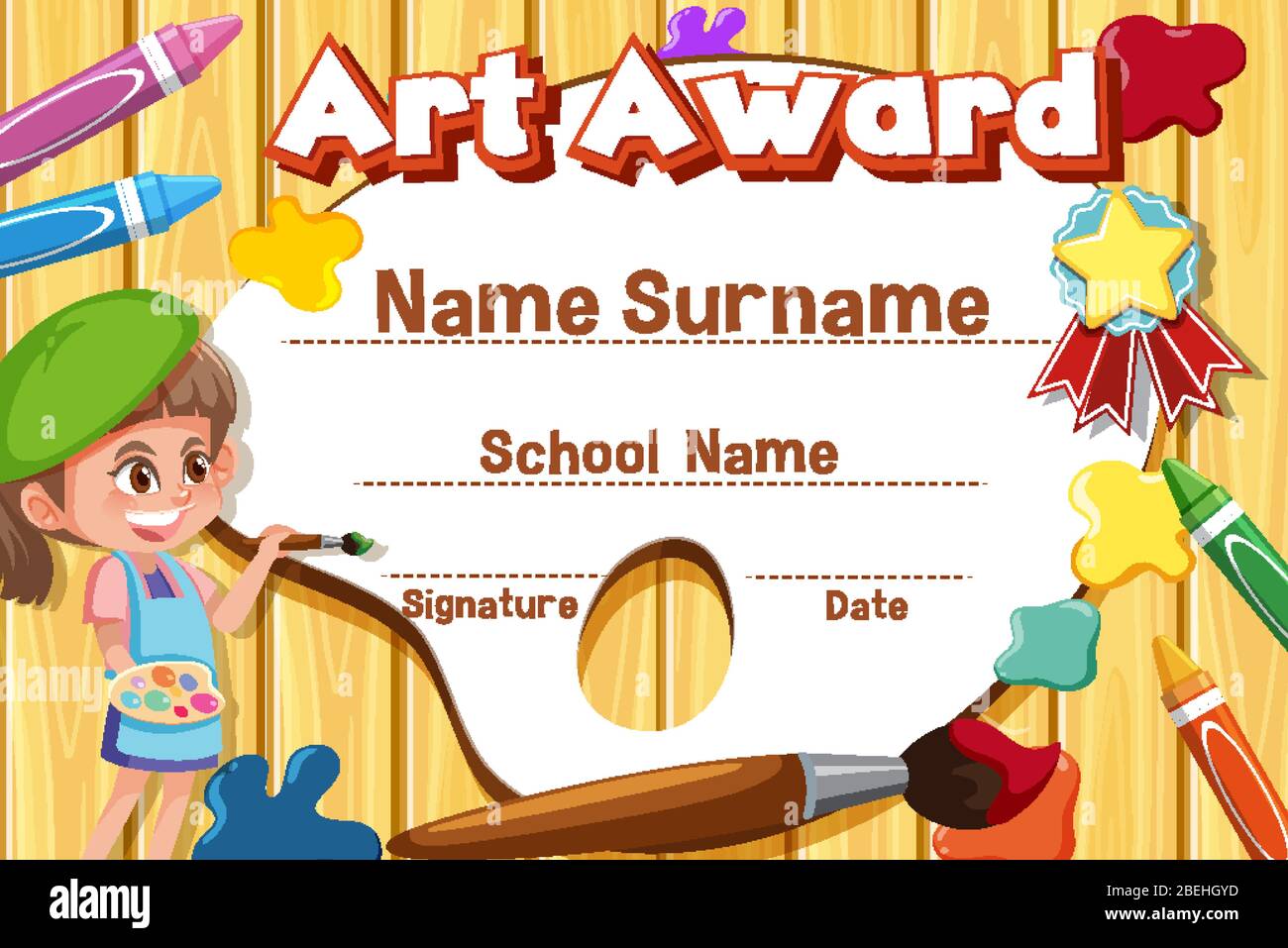 Certificate template for art award with kid painting in background  illustration Stock Vector Image & Art - Alamy