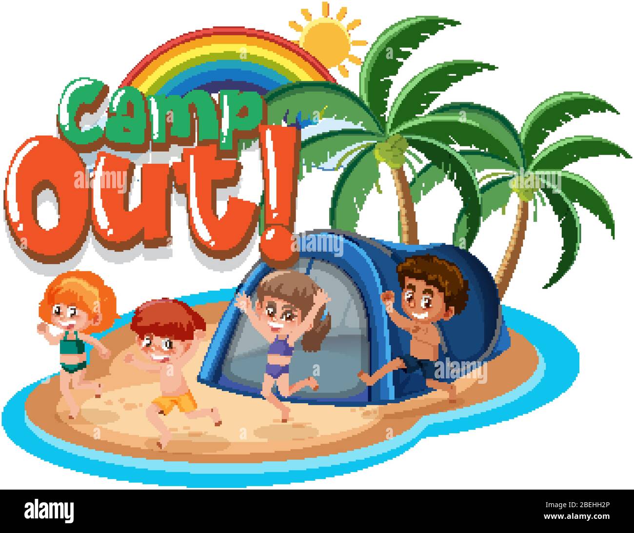 Font design for camp out with tent in the park illustration Stock ...