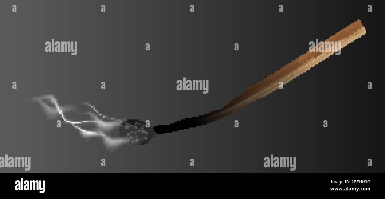 Burned match on black background illustration Stock Vector