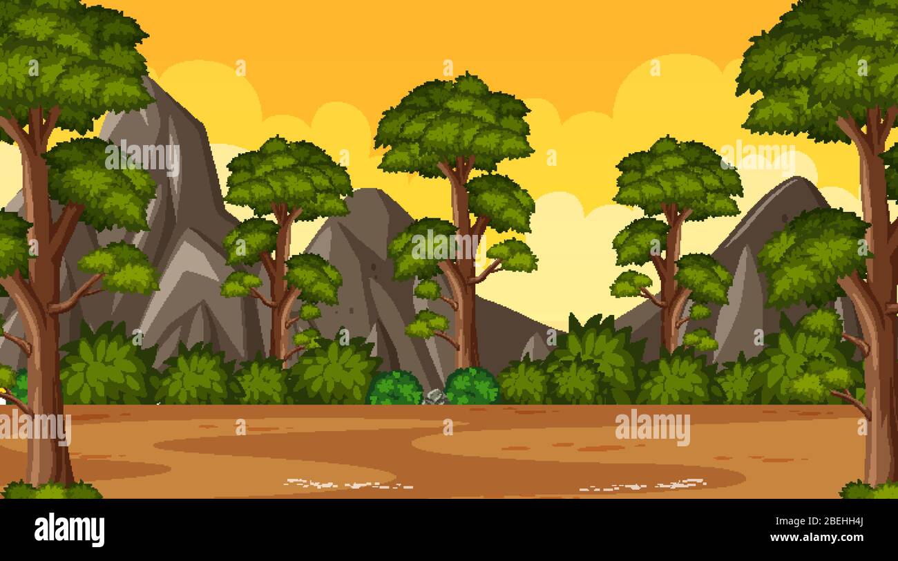 Background scene with many trees in the park illustration Stock Vector ...