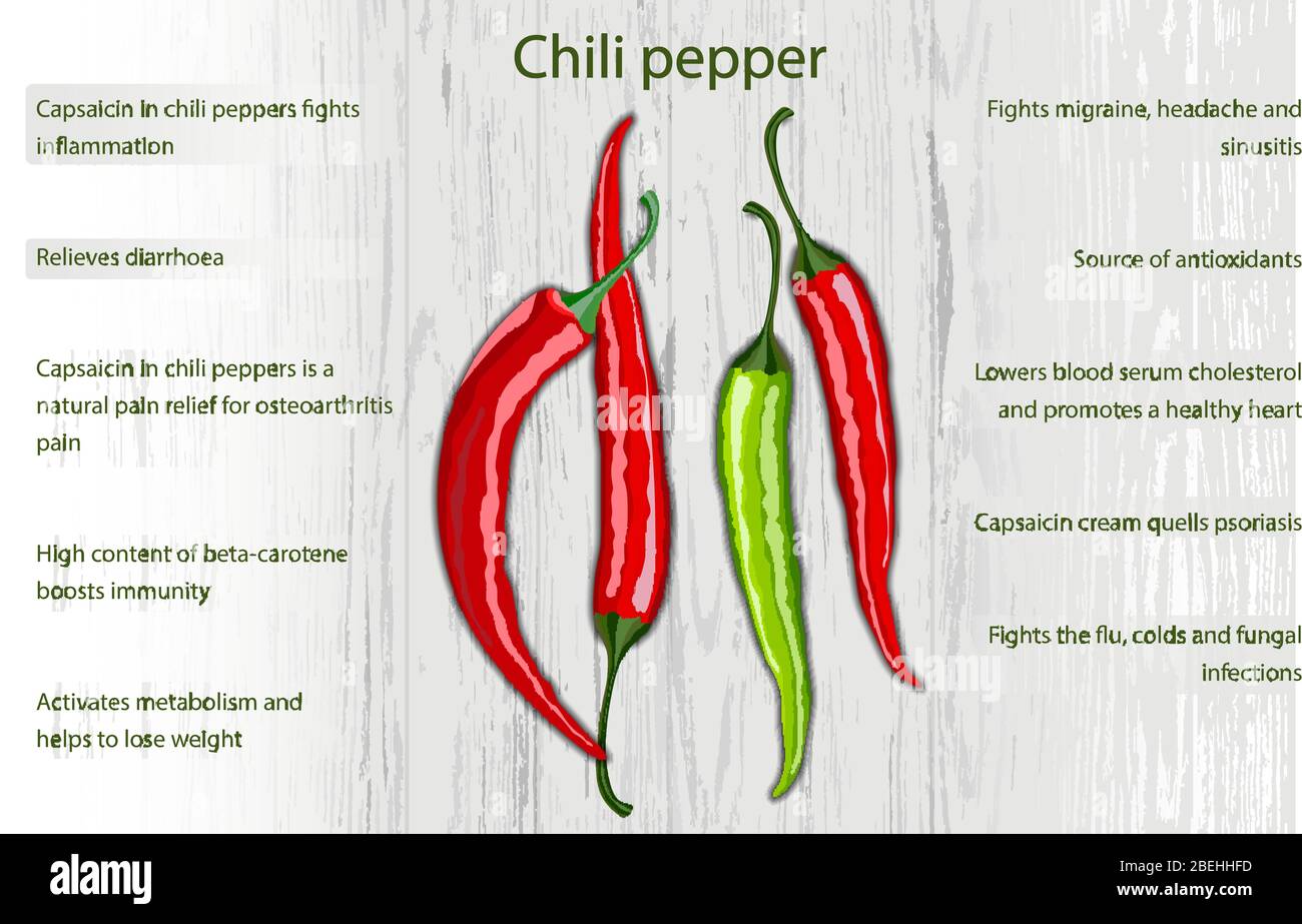 Chili pepper health benefits infographics on wooden background Stock Vector Image Art - Alamy