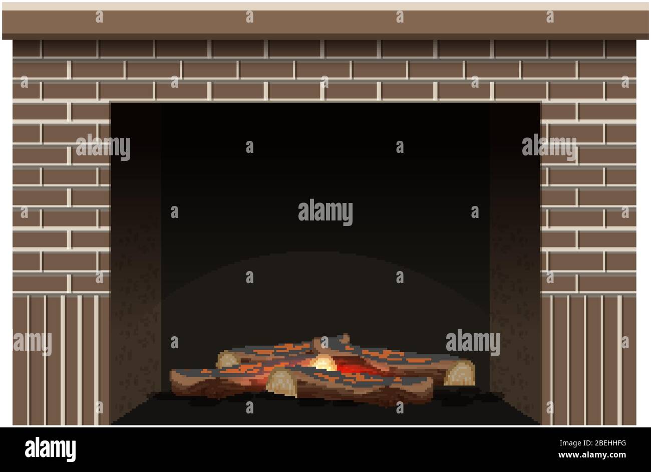 Fireplace with little fire inside on white background illustration Stock Vector