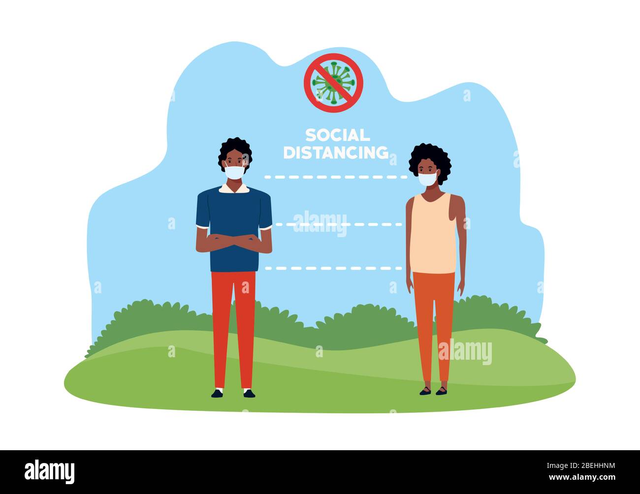 afro men using face mask for covid19 in the park Stock Vector Image ...