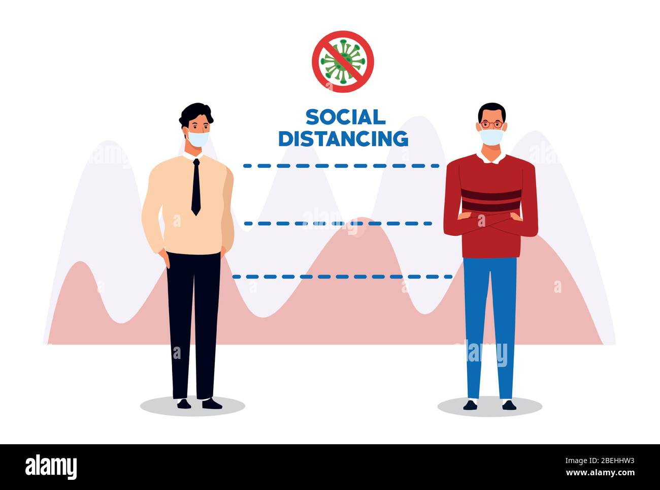 men using face mask for covid19 with distance social Stock Vector Image ...