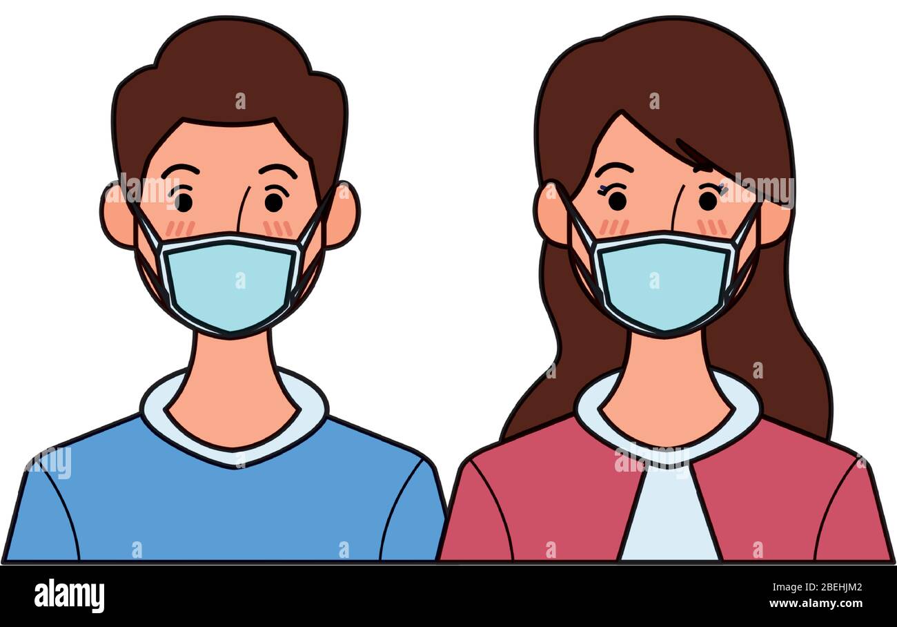 couple using face masks characters Stock Vector Image & Art - Alamy