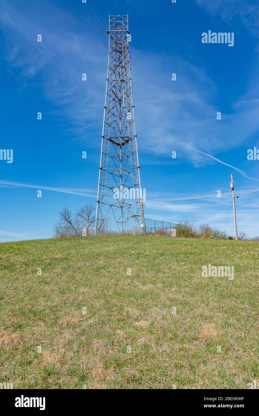 Abandoned rural cellular tower Stock Photo
