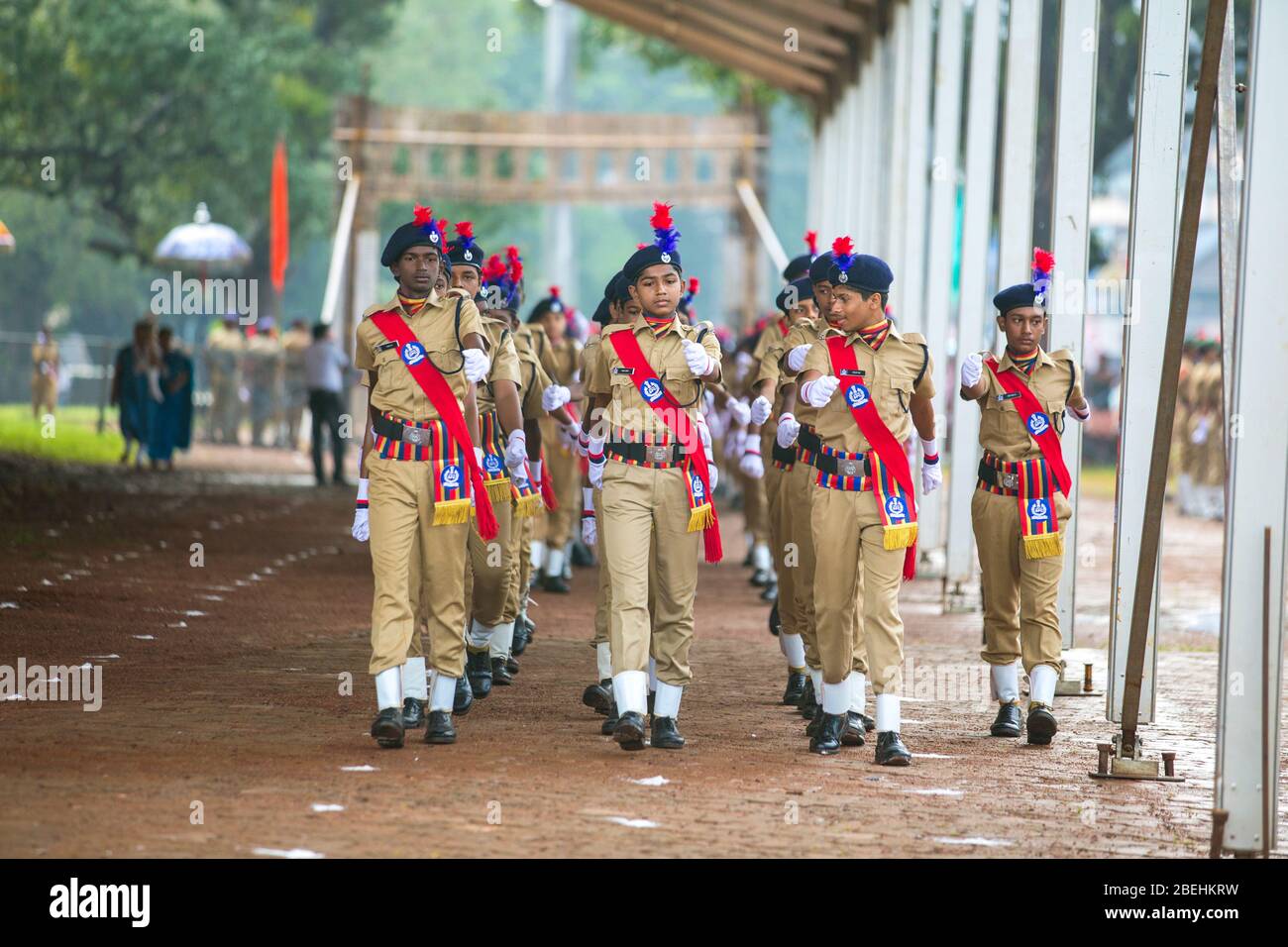 police,ncc cadets,indian women empower,college cadets,indian independence day parade,indian republic parade,thrissur,kerala,india,parade ground Stock Photo