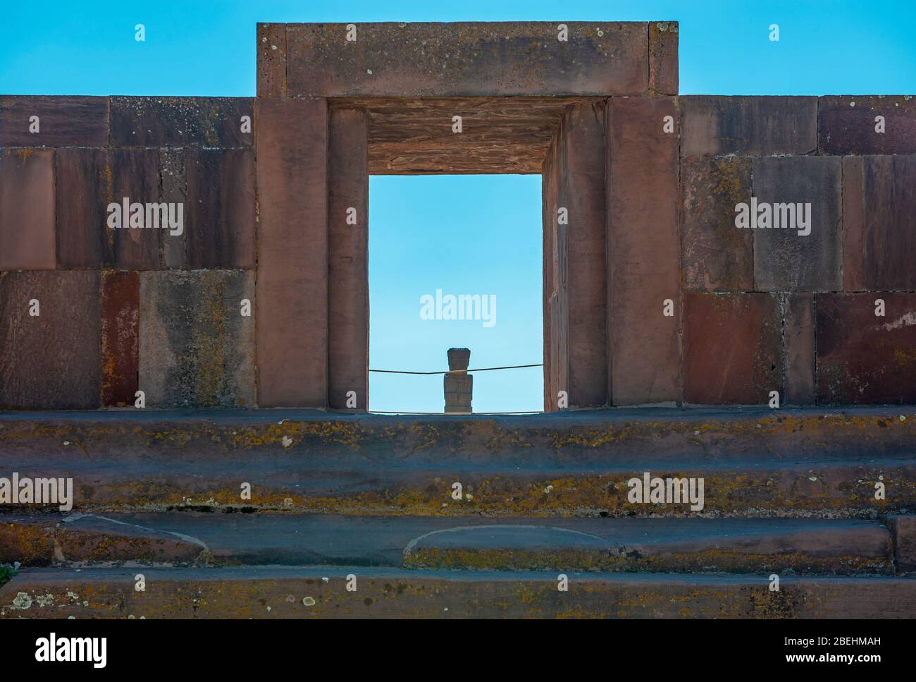 Close up of the Kalasasaya Temple with the Ponce Monolith in the archaeological site of Tiwanaku, La Paz, Bolivia. Stock Photo