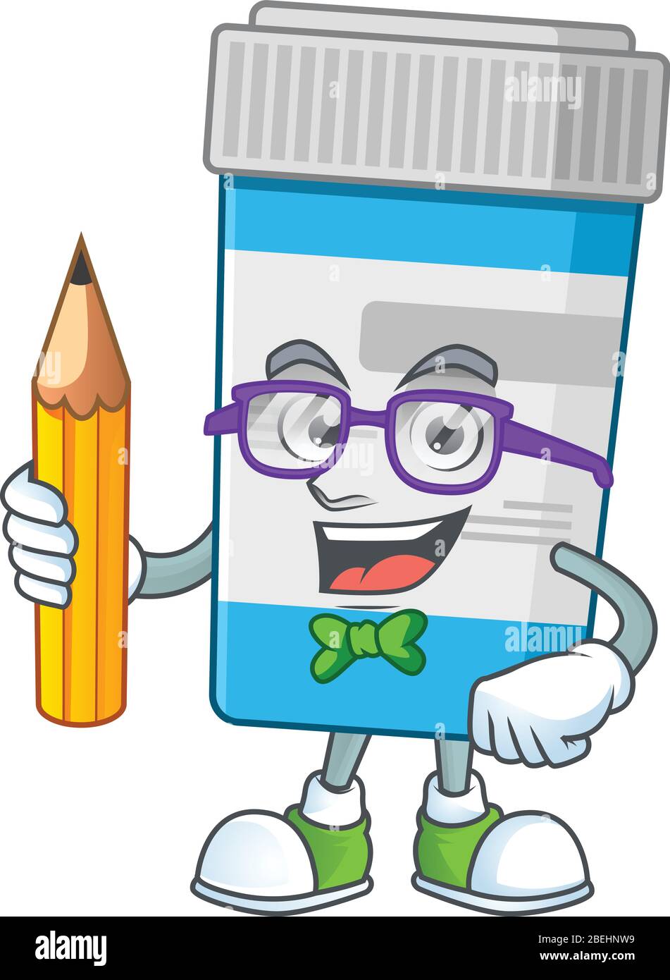 Medical bottle student cartoon character studying with pencil Stock ...