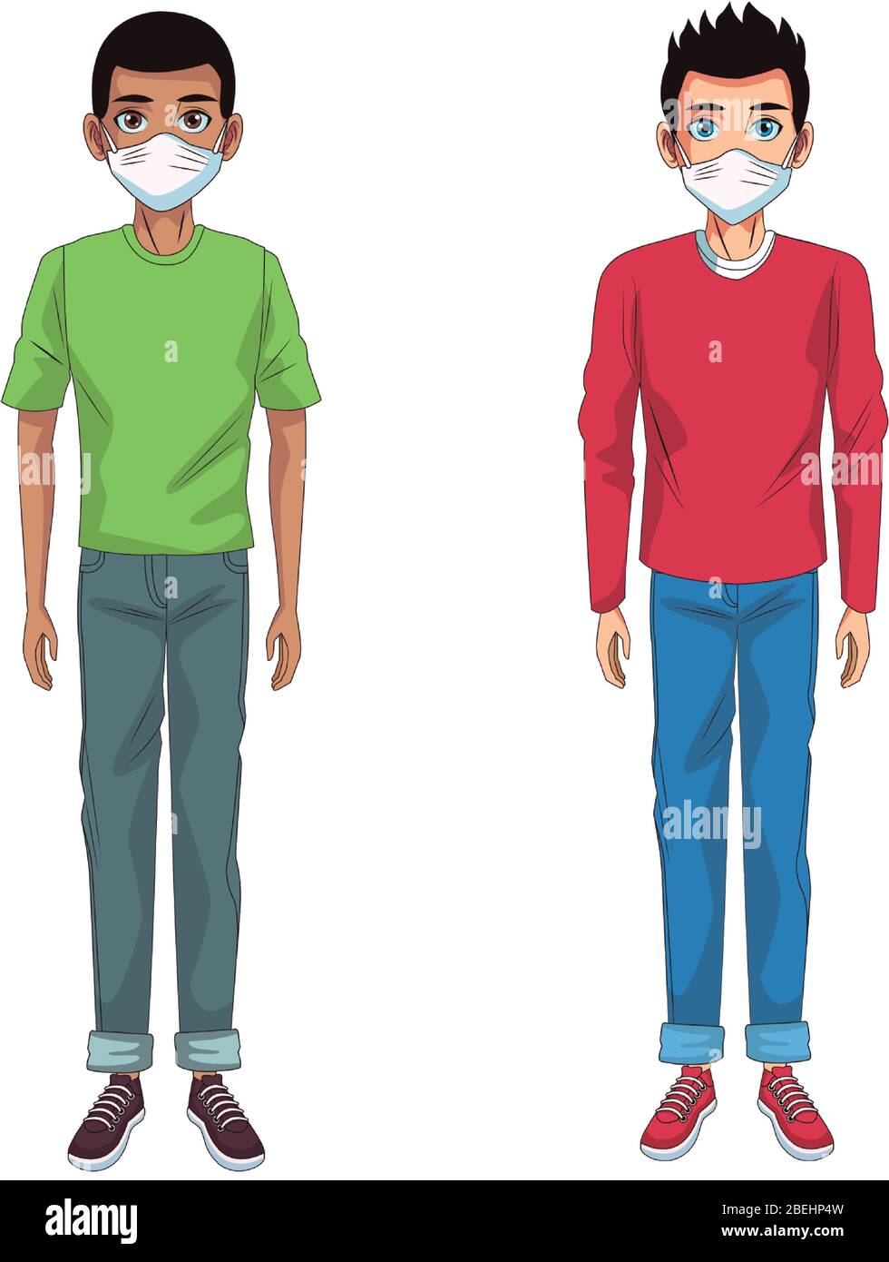 interracial men using face masks characters Stock Vector Image & Art ...