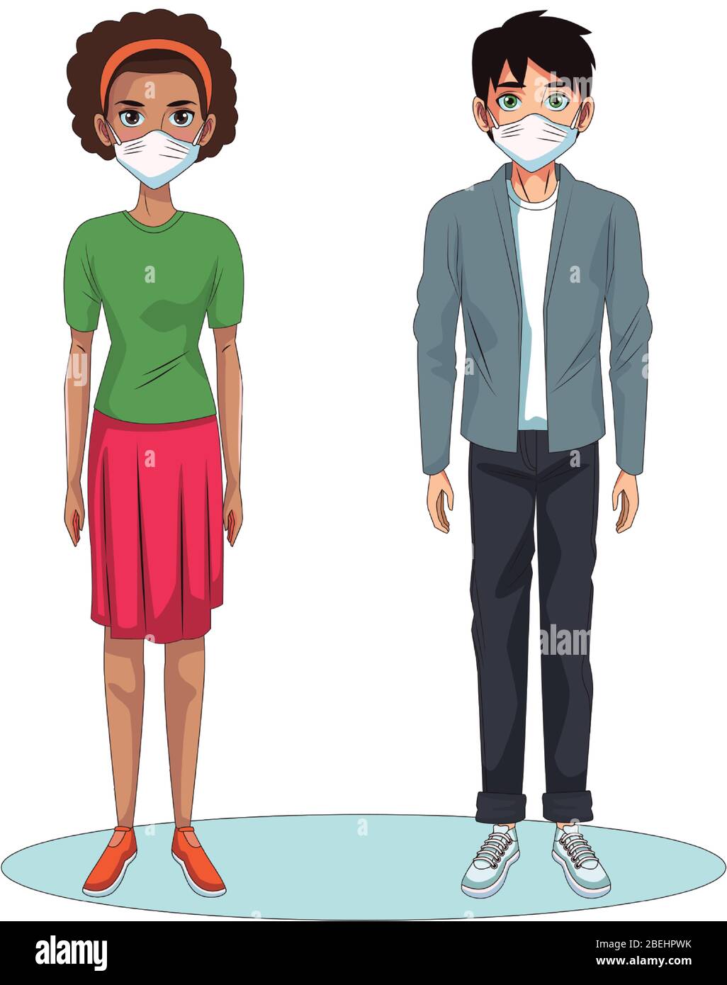 interracial couple using face masks characters Stock Vector Image & Art ...