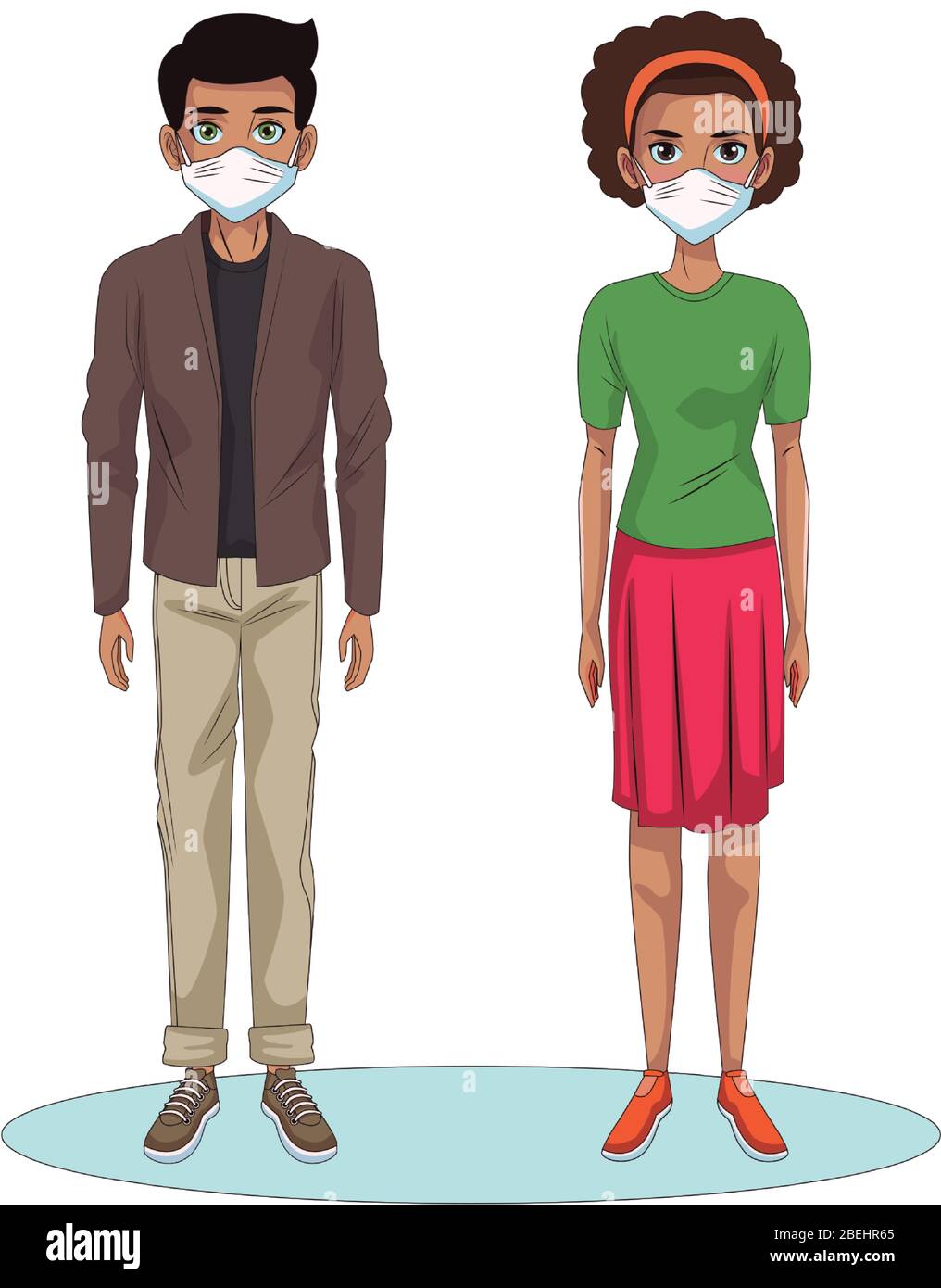 interracial couple using face masks characters Stock Vector Image & Art ...