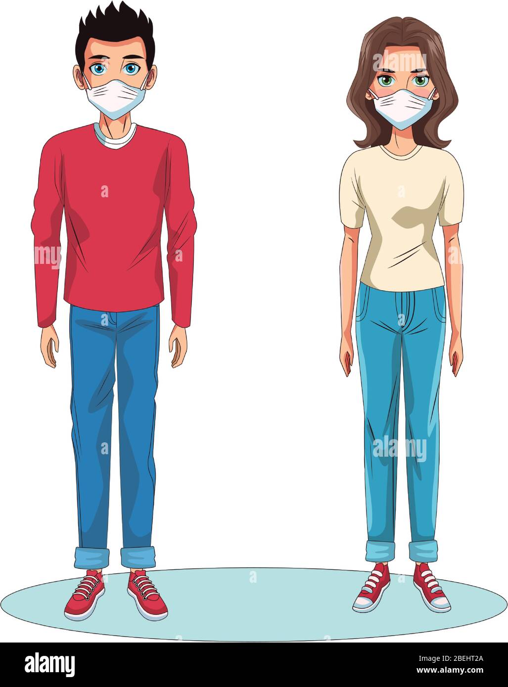 couple using face masks characters Stock Vector Image & Art - Alamy
