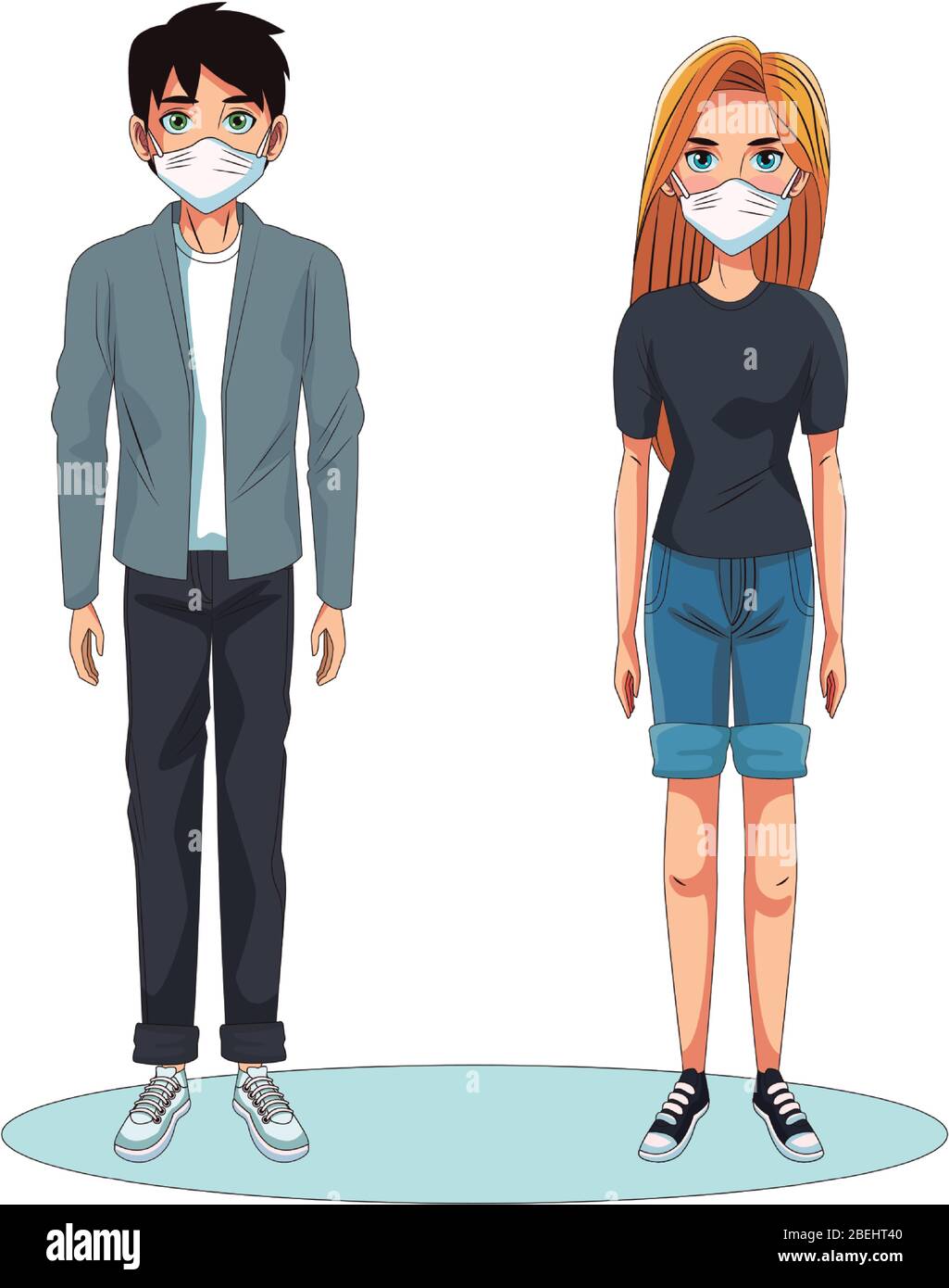 couple using face masks characters Stock Vector Image & Art - Alamy