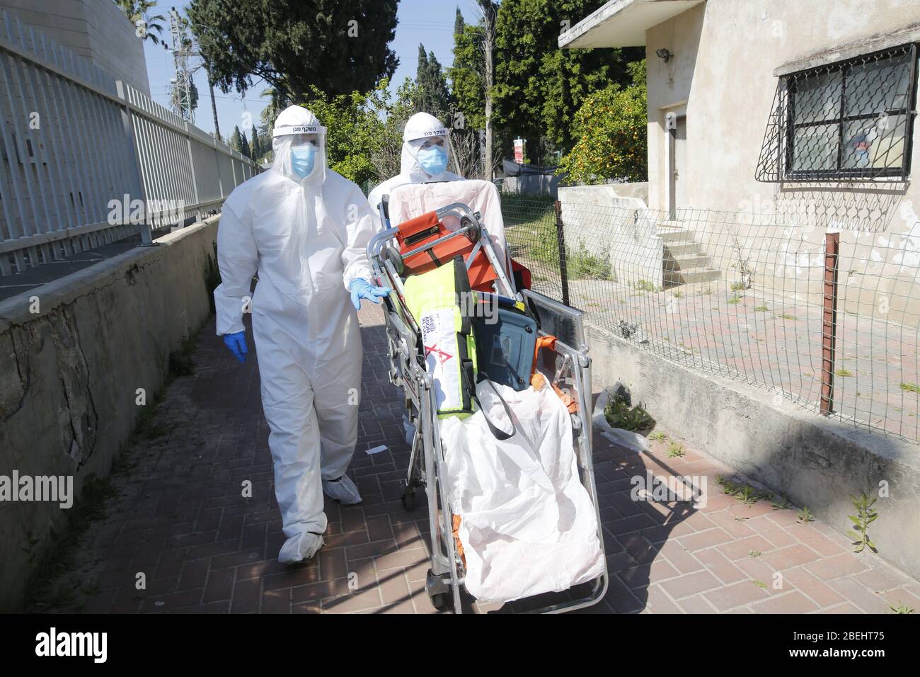 Adom Masks Ramla. 13th Apr, 2020. Medical workers wearing masks from the Israeli ...