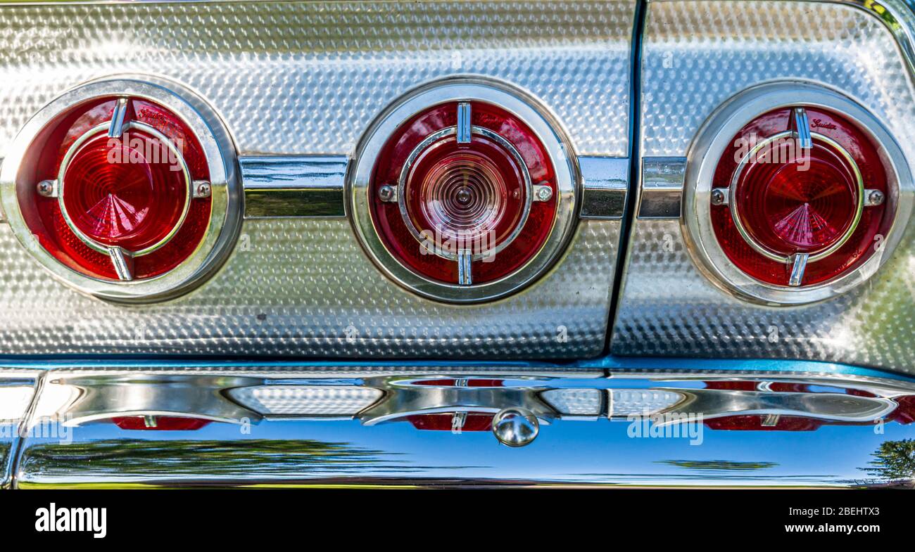 Close up of rear bumper lights of vintage automobile Stock Photo