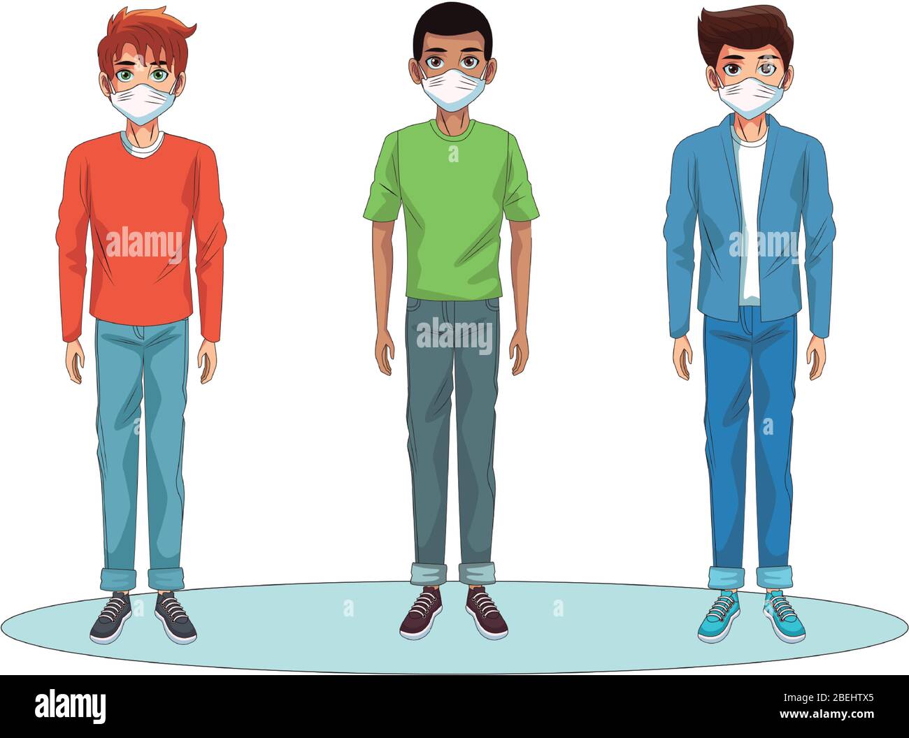 interracial men using face masks characters Stock Vector Image & Art ...