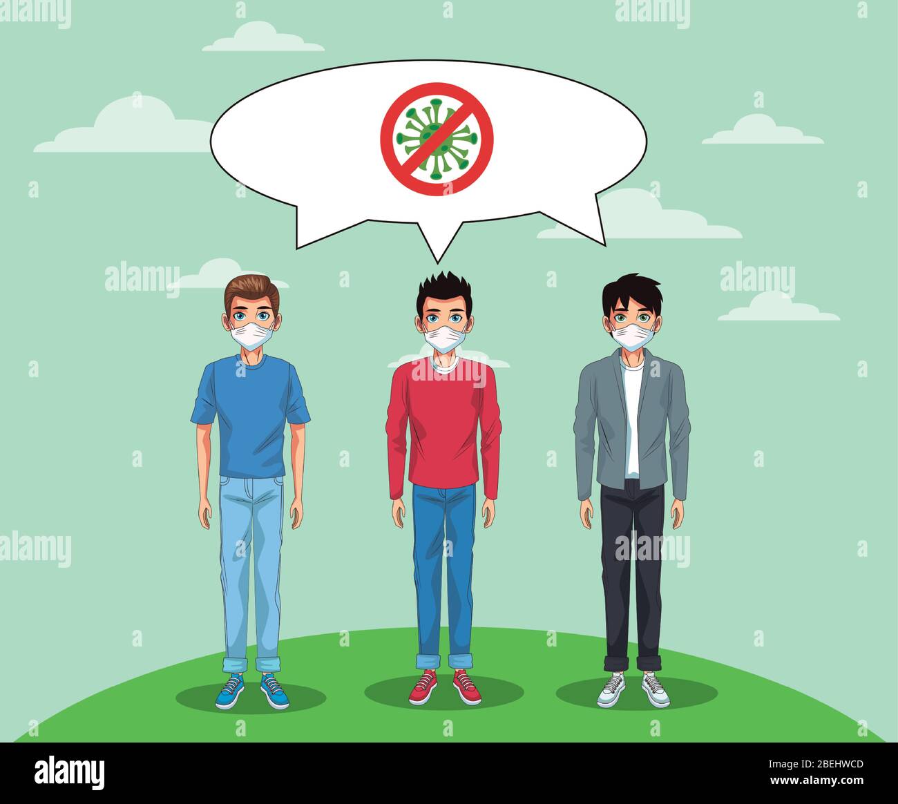 men using face masks and stop covid19 signal Stock Vector Image & Art ...