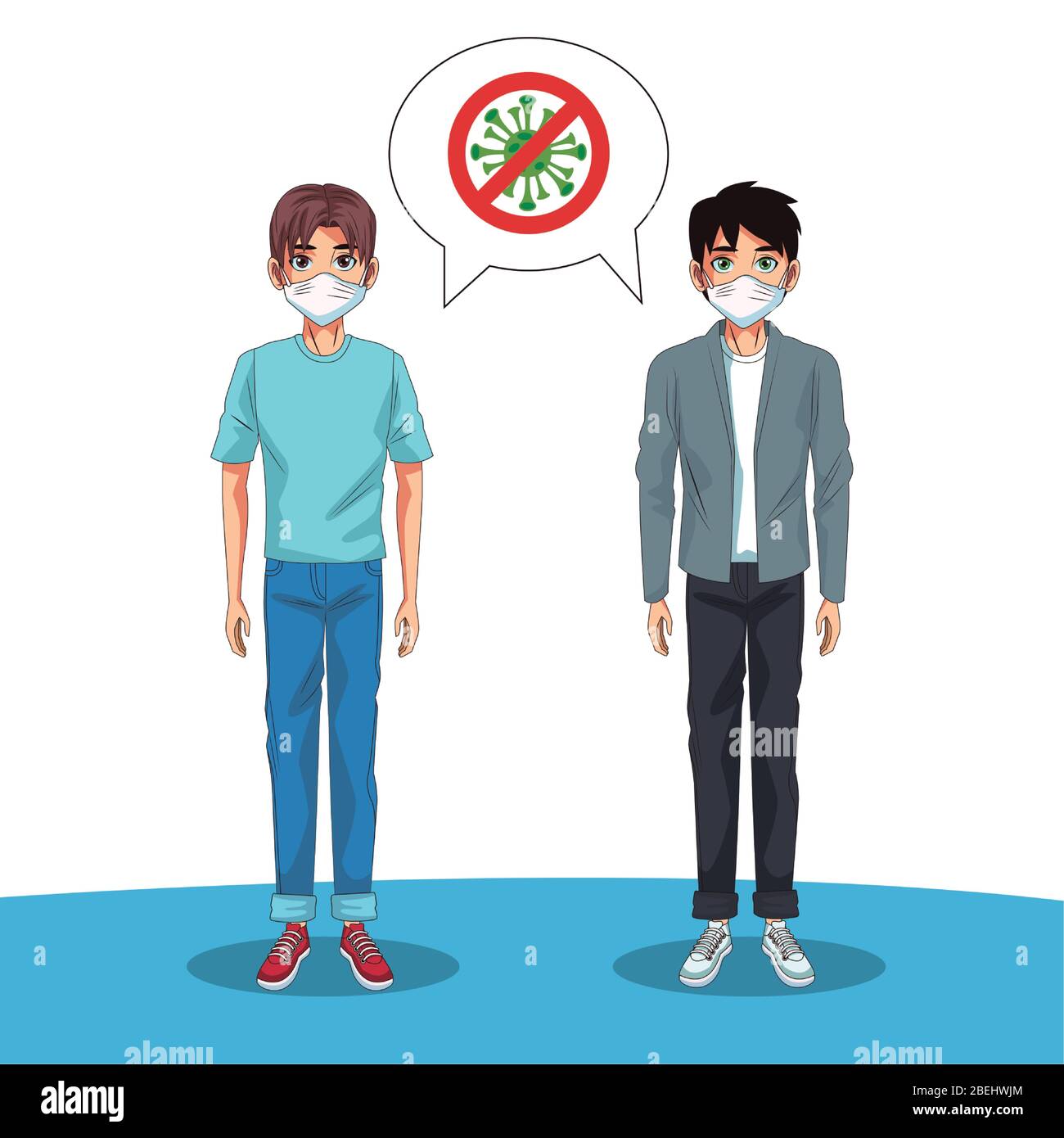 men using face masks and stop covid19 signal Stock Vector Image & Art ...
