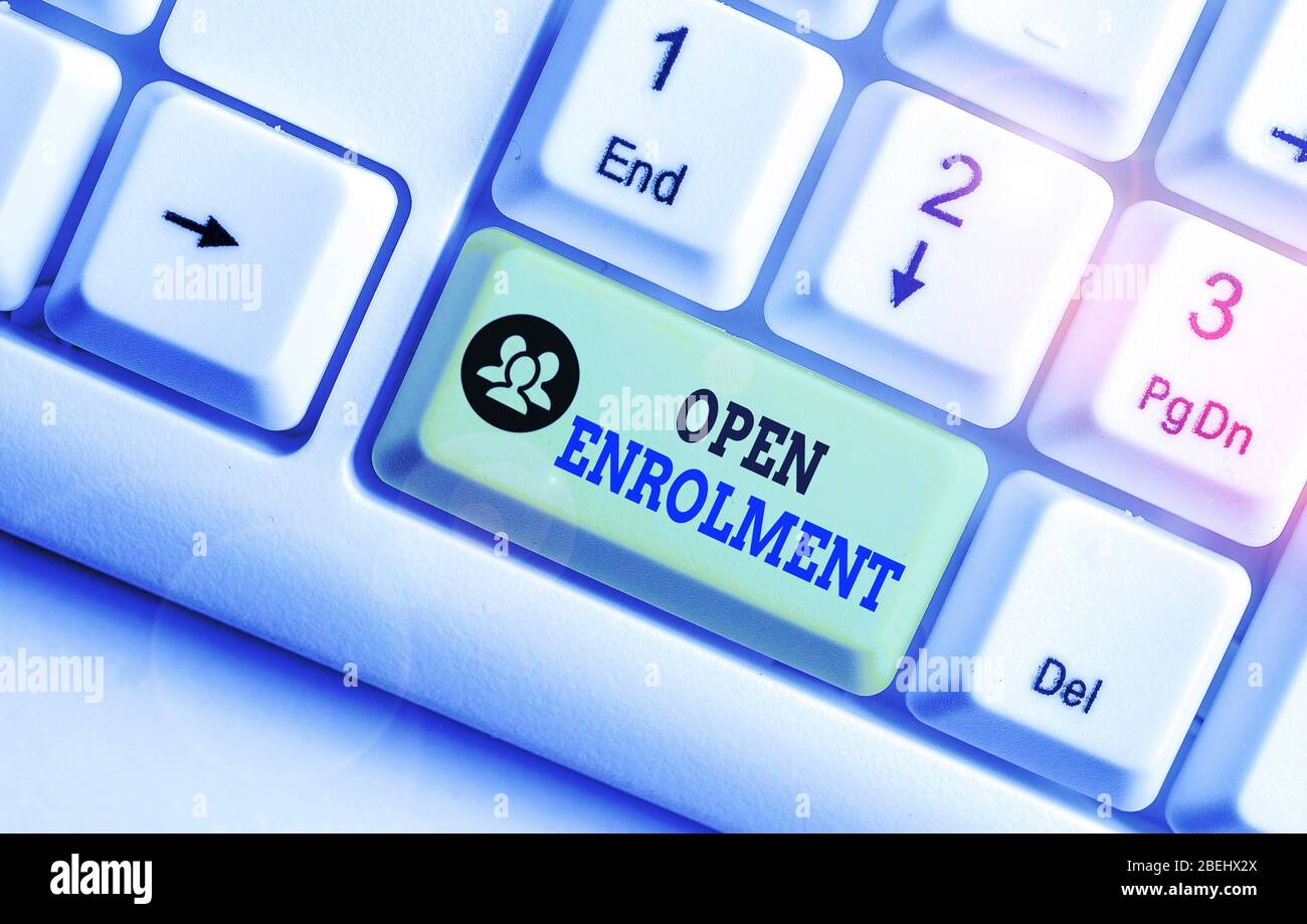 Conceptual Hand Writing Showing Open Enrolment Concept Meaning Period During Which Members Can Choose An Alternate Plan Stock Photo Alamy