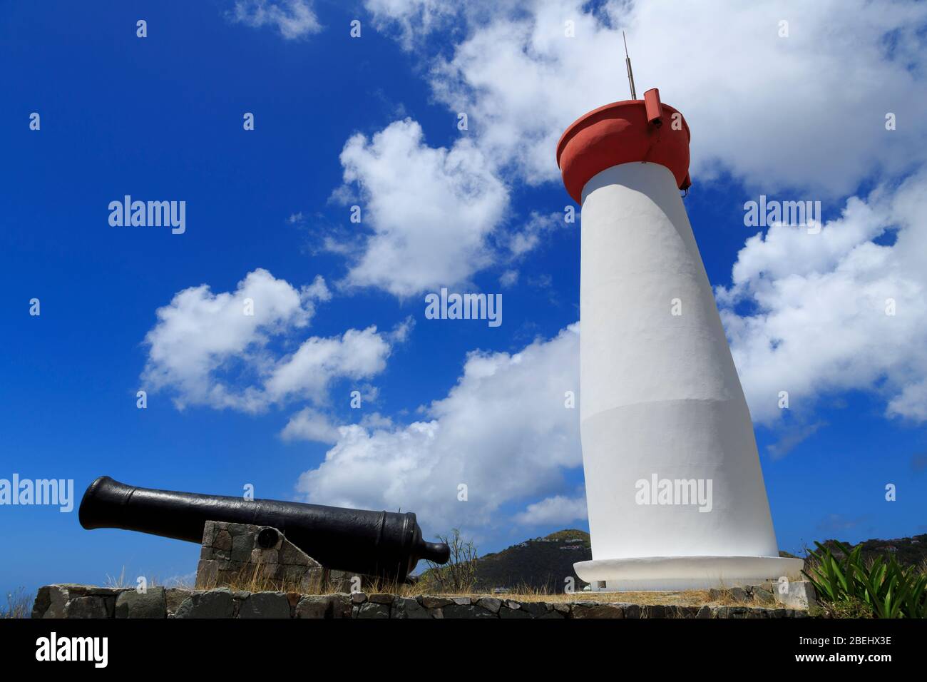 Lighthouse & Cannon in Gustavia,Saint Barts,Caribbean Stock Photo