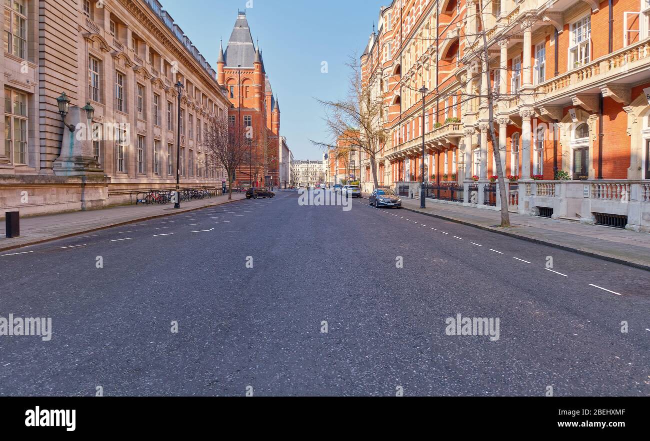 A empty Prince Consort Rd in South Kensington. Stock Photo